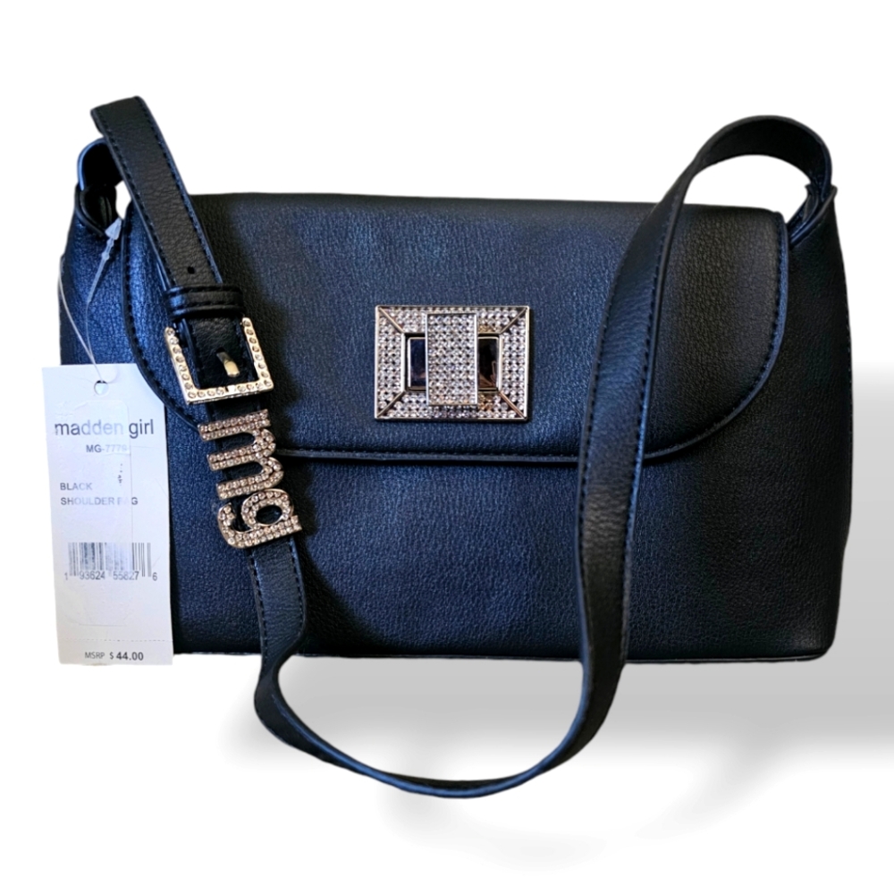 Madden Girl Loren Black Shoulder Bag w/Rhinestone Details